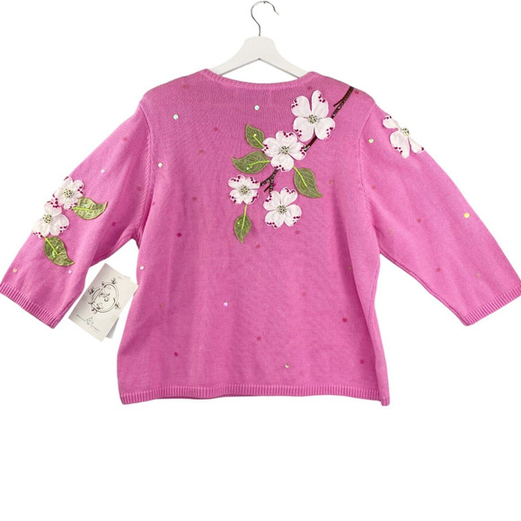 Design Options By Philip & Jane Gordon Sweater Ex-Large Pink Cardigan Sequin NEW - Picture 2 of 9